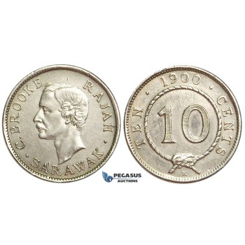 U83, Sarawak, C. Brooke Rajah, 10 Cents 1900-H, Heaton, Silver, High Grade (Lightly Cleaned)