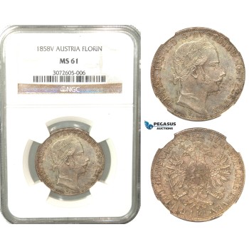 V07, Austria, Franz Joseph, Florin (Gulden) 1858-V, Venice, Silver, NGC MS61