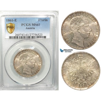 V08, Austria, Franz Joseph, Florin (Gulden) 1861-E, Karlsburg, Silver, PCGS MS61, Rare!