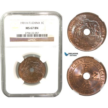 V34, French Indo-China, Centime 1901-A, Paris, NGC MS67BN (Pop 1/1, Finest!)