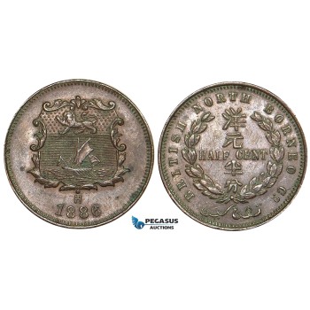 V69, British North Borneo, 1/2 Cent 1886-H, Heaton, High Grade