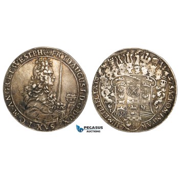 V73, Germany, Saxony, Friedrich August I, Taler 1697 IK, Dresden, Silver (28.78g) VF-XF with a strong toning! Rare!