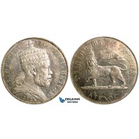 W18, Ethiopia, Menelik II, Birr EE 1887-A, Paris, Silver, Cleaned High Grade!