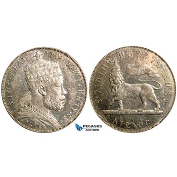 W18, Ethiopia, Menelik II, Birr EE 1887-A, Paris, Silver, Cleaned High Grade!