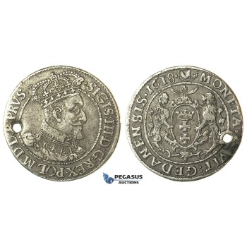 W187, Poland (for Danzig) Sigismund III, Ort 1618, Danzig, Silver (6.16g)
