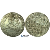 W205, Poland (for Riga) Sigismund III, 3 Groschen (Trojak) 1591, Riga, Silver (2.30g)