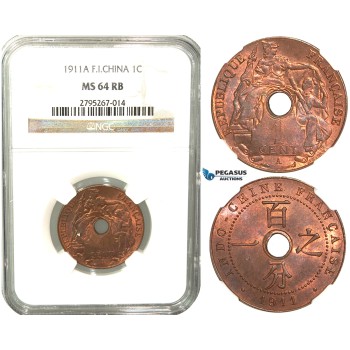 W24, French Indo-China, 1 Centime 1911-A, Paris, NGC MS64RB