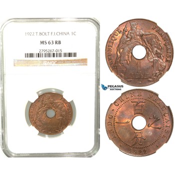W25, French Indo-China, 1 Centime 1922 (T.Bolt) Huguenin, NGC MS63RB
