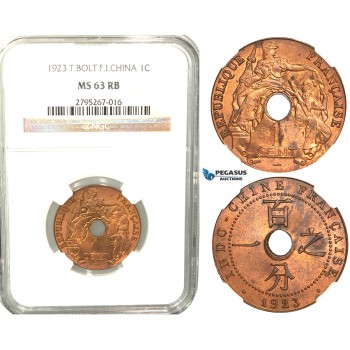 W26, French Indo-China, 1 Centime 1923 (T.Bolt) Huguenin, NGC MS63RB