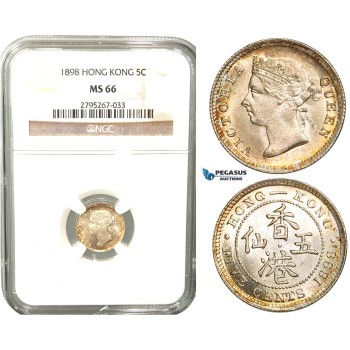 W43, Hong Kong, Victoria, 5 Cents 1898, London, Silver, NGC MS66