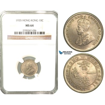 W46, Hong Kong, George V, 10 Cents 1935, NGC MS64