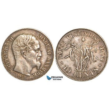 W72, Danish West Indies, Frederik VII, 10 Cents 1859, Altona, Silver, VF-XF, Nice toning!