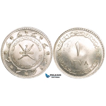 W73, Muscat & Oman, Said bin Taimur Saidi Riyal AH 378 (1958) Silver, UNC (Minor bag marks)