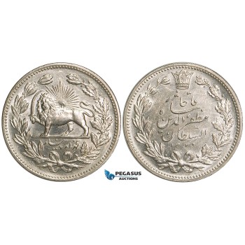 W78, Iran, Muzaffar al-Din Shah, 5000 Dinars SH1320 (1902) Silver, aUNC (Cleaned)