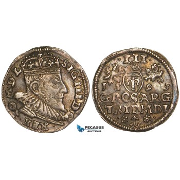 W81, Lithuania, Sigismund III of Poland, 3 Groschen (Trojak) 1593, Vilnius, Silver (2.38g) Toned XF+