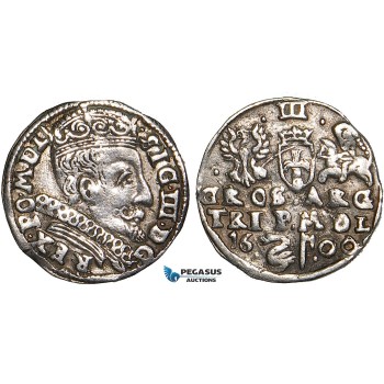 W82, Lithuania, Sigismund III of Poland, 3 Groschen (Trojak) 1600, Vilnius, Silver (2.19g) gVF (Cleaned) Very Rare!