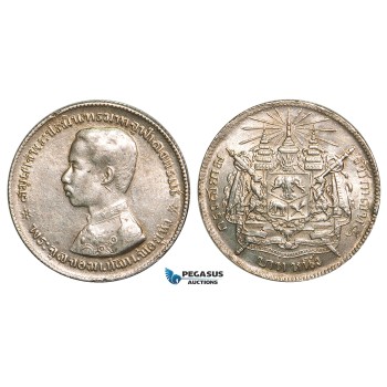 W87, Thailand, Rama V, 1 Baht ND (1876-1900) Silver, Luster, High Grade! (Few bag marks)