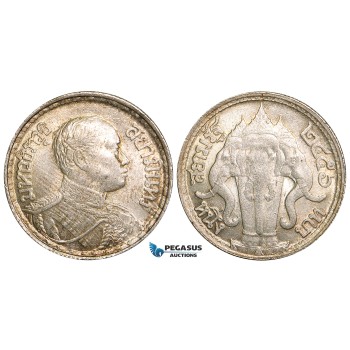 W88, Thailand, Rama VI, Bath BE2456 (1913) Silver, Luster, High Grade, few bag marks!