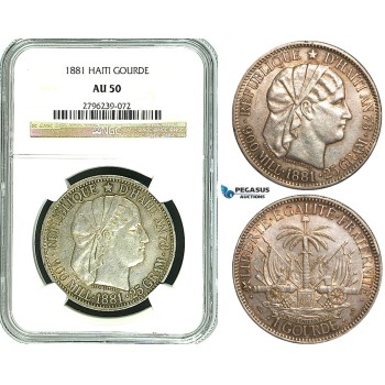 Y32, Haiti, Gourde 1881, Paris, Silver, NGC AU50