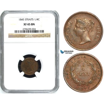 Y44, Straits Settlements, Victoria, 1/4 Cent 1845, NGC XF45BN
