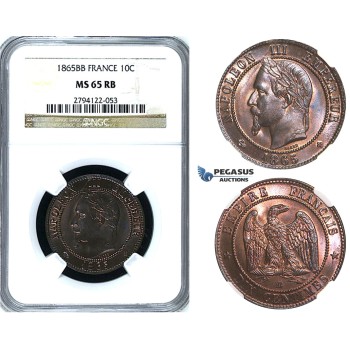 Y83, France, Napoleon III, 10 Centimes 1865-BB, Strasbourg, NGC MS65RB (Pop 1/1, Finest!)