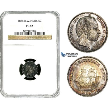 Y97, Danish West Indies, Christian IX, 5 Cents 1878, Copenhagen, Silver, NGC PL62