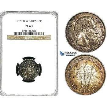 Y98, Danish West Indies, Christian IX, 10 Cents 1878, Copenhagen, Silver, NGC PL63