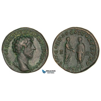 Z12, Roman Empire, Marcus Aurelius (161-180 AD) Æ Sestertius (24.03g) Rome, 161 AD, Lucius Verus, High Relief, Good VF