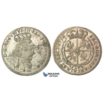 Z146, Poland, August III, IV for 6 Groschen (Szostak) 1754 EC, Leipzig, Silver (2.88g) Rare!