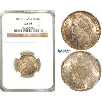 Z28, France, Napoleon III, 1 Franc 1868-A, Paris, Silver, NGC MS66