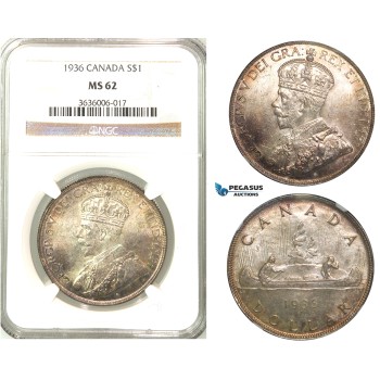 Z46, Canada, George V, 1 Dollar 1936, Silver, NGC MS62