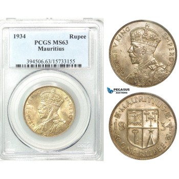 Z48, Mauritius, George V, 1 Rupee 1934, Silver, PCGS MS63