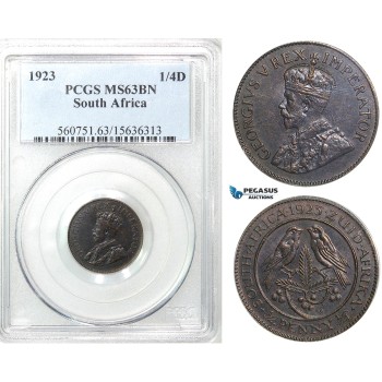 Z49, South Africa, George V, 1/4 Penny 1923, PCGS MS63BN