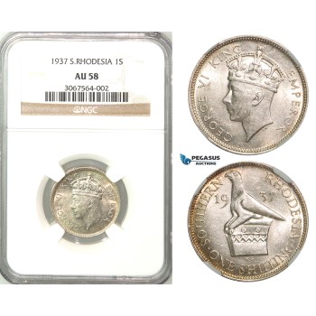Z53, Southern Rhodesia (Zimbabwe) George VI, 1 Shilling 1937, Silver, NGC AU58