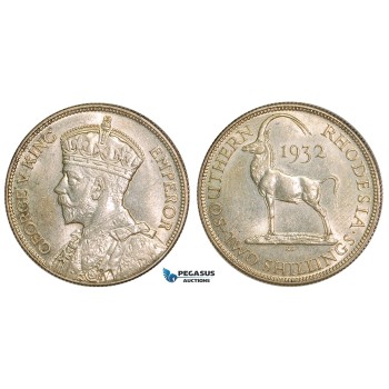 Z54, Southern Rhodesia (Zimbabwe) George V, 2 Shillings 1932, Silver, AU-UNC