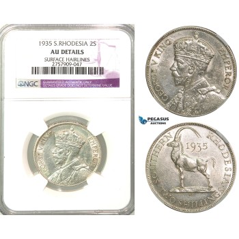 Z55, Southern Rhodesia (Zimbabwe) George V, 2 Shillings 1935, Silver, NGC AU Det.