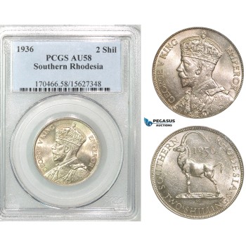 Z56, Southern Rhodesia (Zimbabwe) George V, 2 Shillings 1936, Silver, PCGS AU58