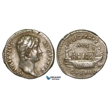 Z93, Roman Empire, Hadrian (117-138 AD) AR Denarius (3.35g) Rome (132-135 AD) Galley, Good VF