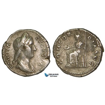 Z98, Roman Empire, Sabina. Augusta (128-136 AD) AR Denarius (3.24g) Rome (134-137 AD) Concordia, VF