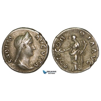 Z99, Roman Empire, Sabina. Augusta (128-136 AD) AR Denarius (3.31g) Rome (134-136) Concordia, Good VF