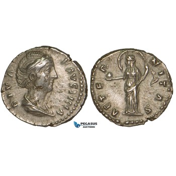 ZA02, Roman Empire, Diva Faustina Senior. (Died 140/1 AD) AR Denarius (3.14g) Rome (after 141 AD) Providentia, aEF