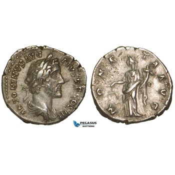 ZA06, Roman Empire, Antoninus Pius (138-161 AD) AR Denarius (2.99g) Rome (140-143 AD) Moneta, Good VF