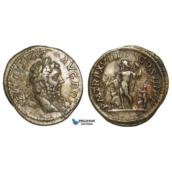 ZA08, Roman Empire, Septimius Severus (193-211 AD) AR Denarius (3.22g) Rome (210 AD) Jupiter, VF