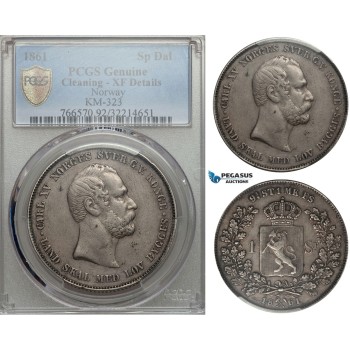 ZA20, Norway, Carl XV, 1 Speciedaler 1861, Kongsberg, Silver, PCGS XF, NM 1b, Rare!