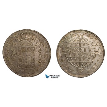 ZA30, Brazil, Joao VI, 960 Reis 1816-B, Bahia, Silver ((Overstruck on 8 Reales) Luster, XF