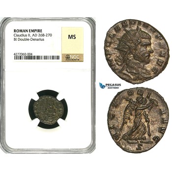 ZA36, Roman Empire, Divus Claudius II Gothicus (Died 270 AD) BL Antoninianus (Double Denarius) (2.84g) Mediolanum (Milan) Victory, NGC MS