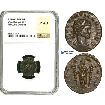 ZA37, Roman Empire, Quintillus (270 AD) BL Antoninianus (Double Denarius) (3.11g) Mediolanum (Milan) Fides, NGC Ch AU, Rare!