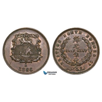 ZA38, British North Borneo, 1/2 Cent 1886-H, Heaton, Nice!
