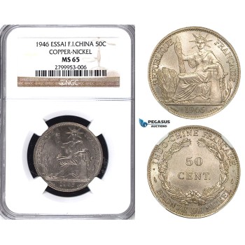 ZA49, French Indo-China, 50 Centimes 1946 ESSAI, Coppe-Nickel, NGC MS65