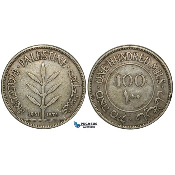ZA79, Palestine, 100 Mils 1931, Silver, F-VF, Edge Knick, Rare date!